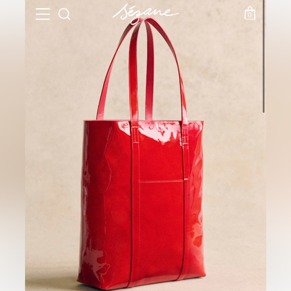 NWOT Sezane Red Patent Leather Tote Bag